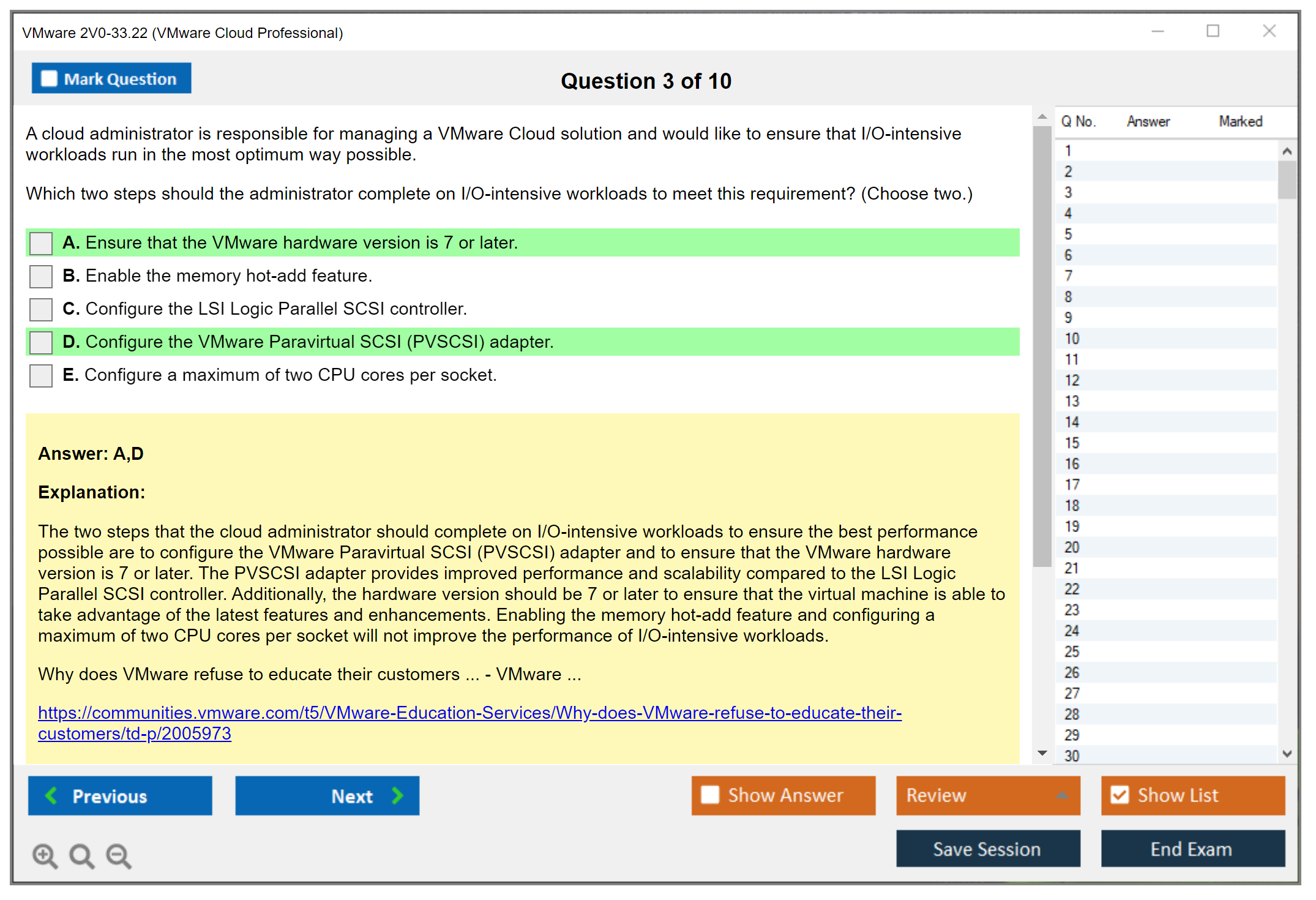 VMware 2V0-33.22 VMware Cloud Professional Practice test exam simulator test engine exam dumps questions answers Image 3