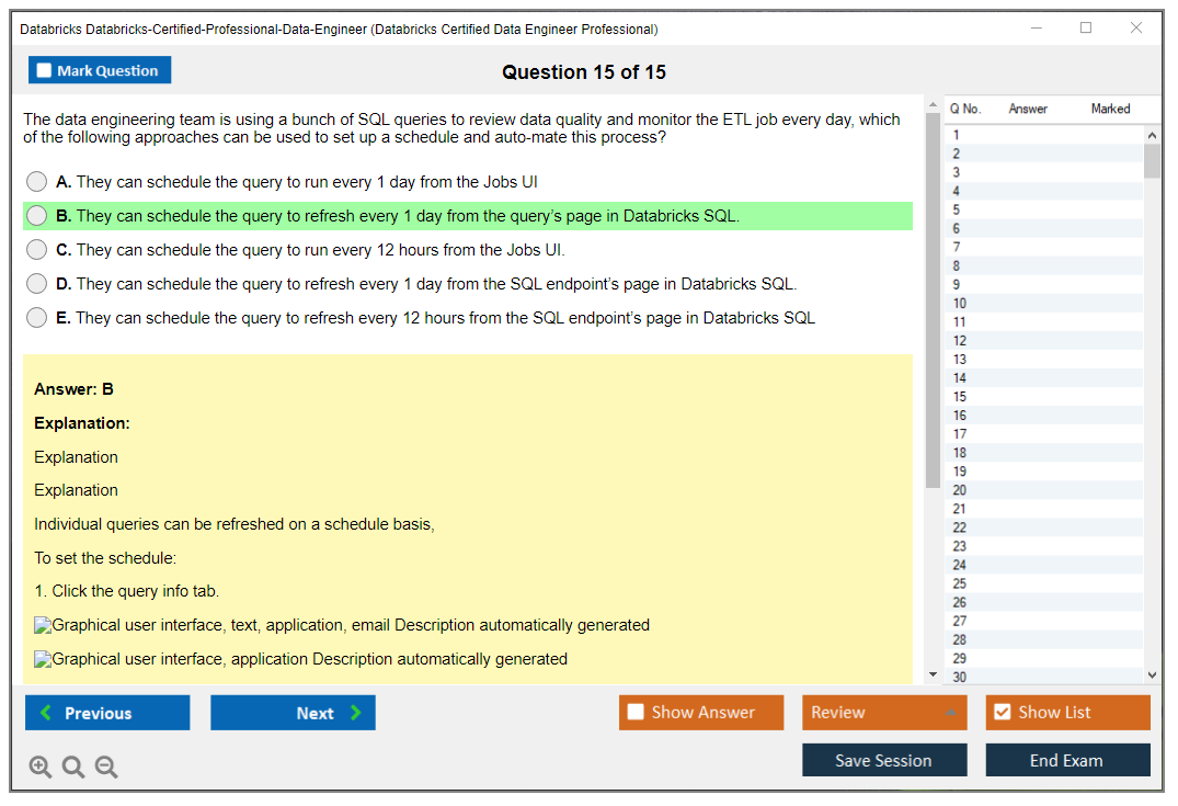 Databricks Databricks-Certified-Professional-Data-Engineer Databricks Certified Data Engineer Professional Exam Practice test exam simulator test engine exam dumps questions answers Image 15