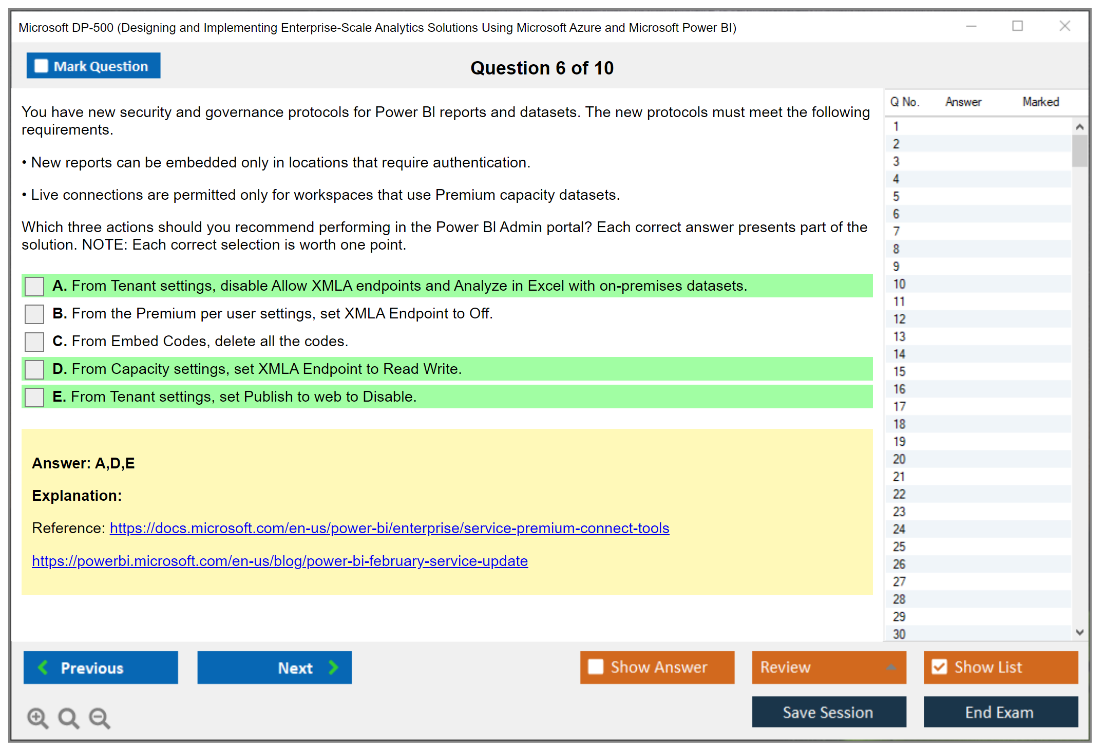 Microsoft DP-500 Designing and Implementing Enterprise-Scale Analytics Solutions Using Microsoft Azure and Microsoft Power BI Practice test exam simulator test engine exam Prep practice test questions answers Image 6