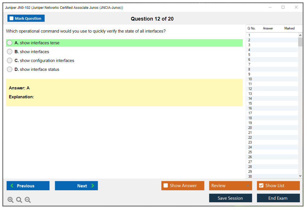 Juniper JN0-102 Juniper Networks Certified Associate Junos (JNCIA-Junos) Practice test exam simulator test engine exam dumps questions answers Image 12