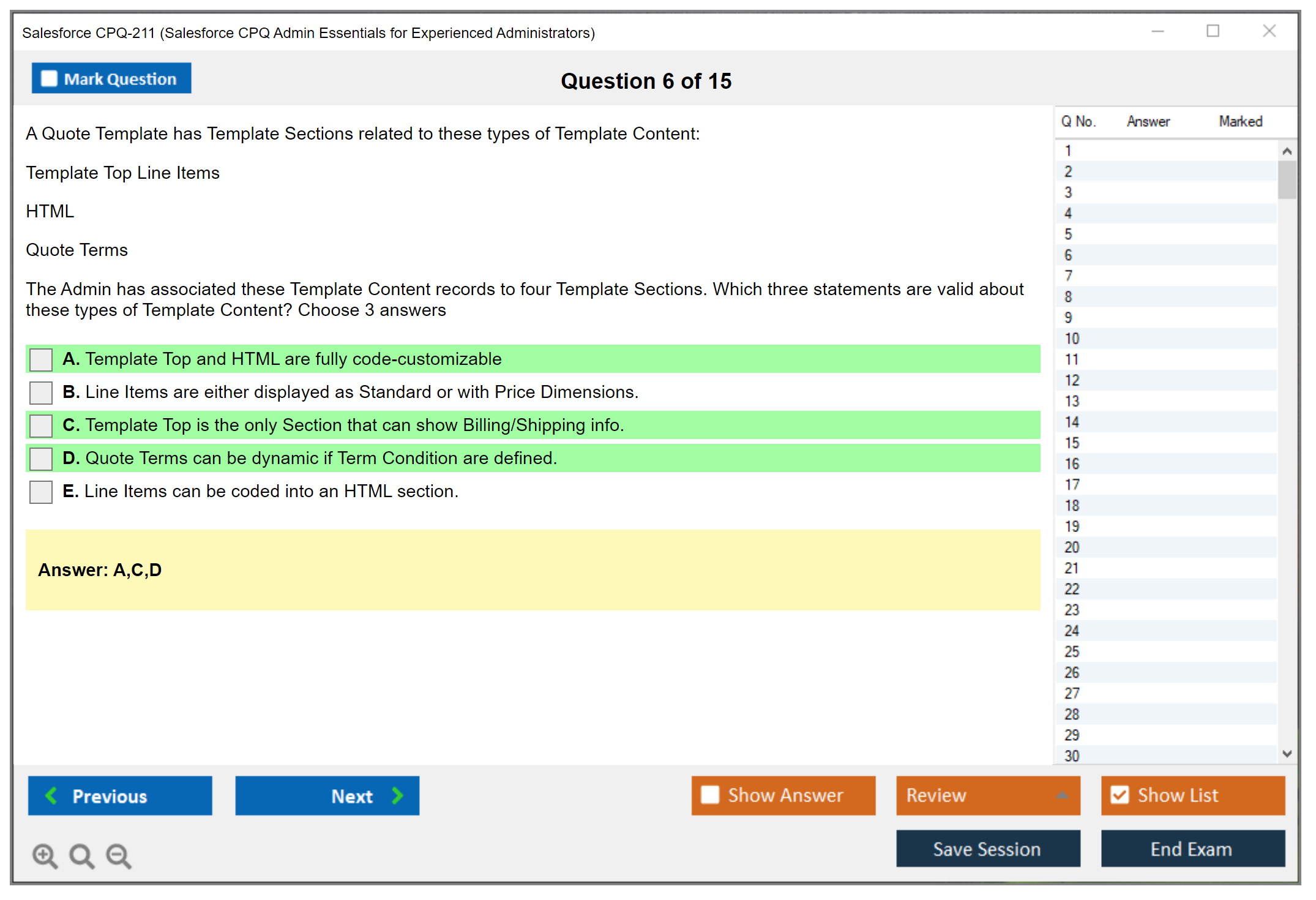 Salesforce CPQ-211 Salesforce CPQ Admin Essentials for Experienced Administrators Practice test exam simulator test engine exam dumps questions answers Image 6