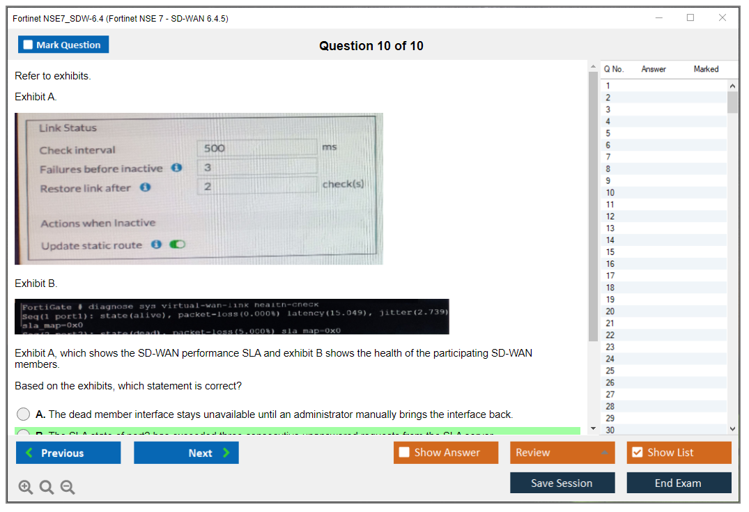 Fortinet NSE7_SDW-6.4 Fortinet NSE 7 - SD-WAN 6.4.5 Practice test exam simulator test engine exam dumps questions answers Image 10
