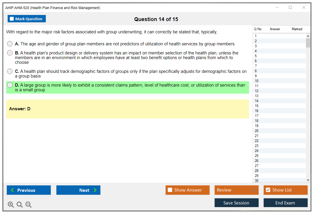 AHIP AHM-520 Health Plan Finance and Risk Management Practice test exam simulator test engine exam Prep practice test questions answers Image 14