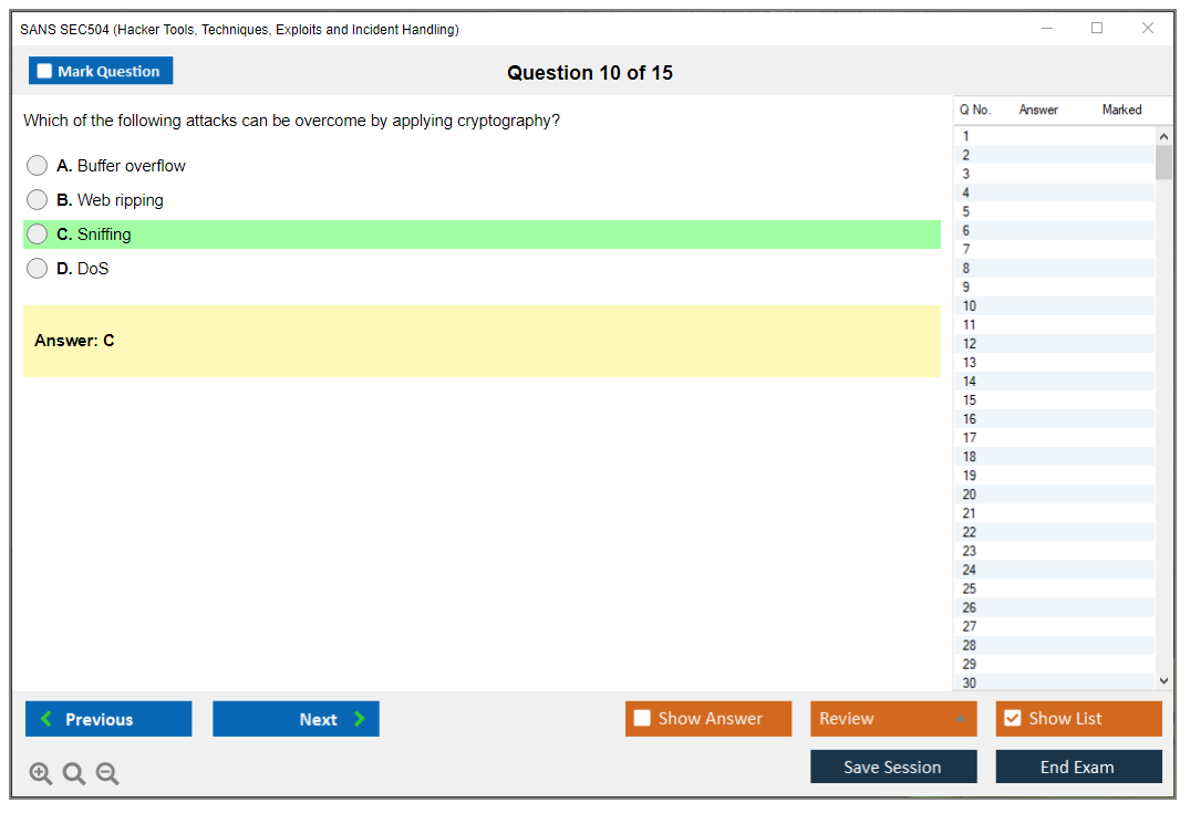 SANS SEC504 Hacker Tools, Techniques, Exploits and Incident Handling Practice test exam simulator test engine exam dumps questions answers Image 10