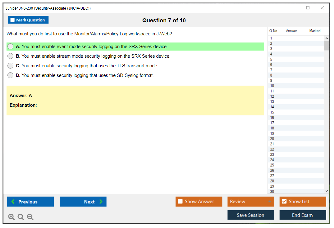 Juniper JN0-230 Security-Associate (JNCIA-SEC) Practice test exam simulator test engine exam dumps questions answers Image 7