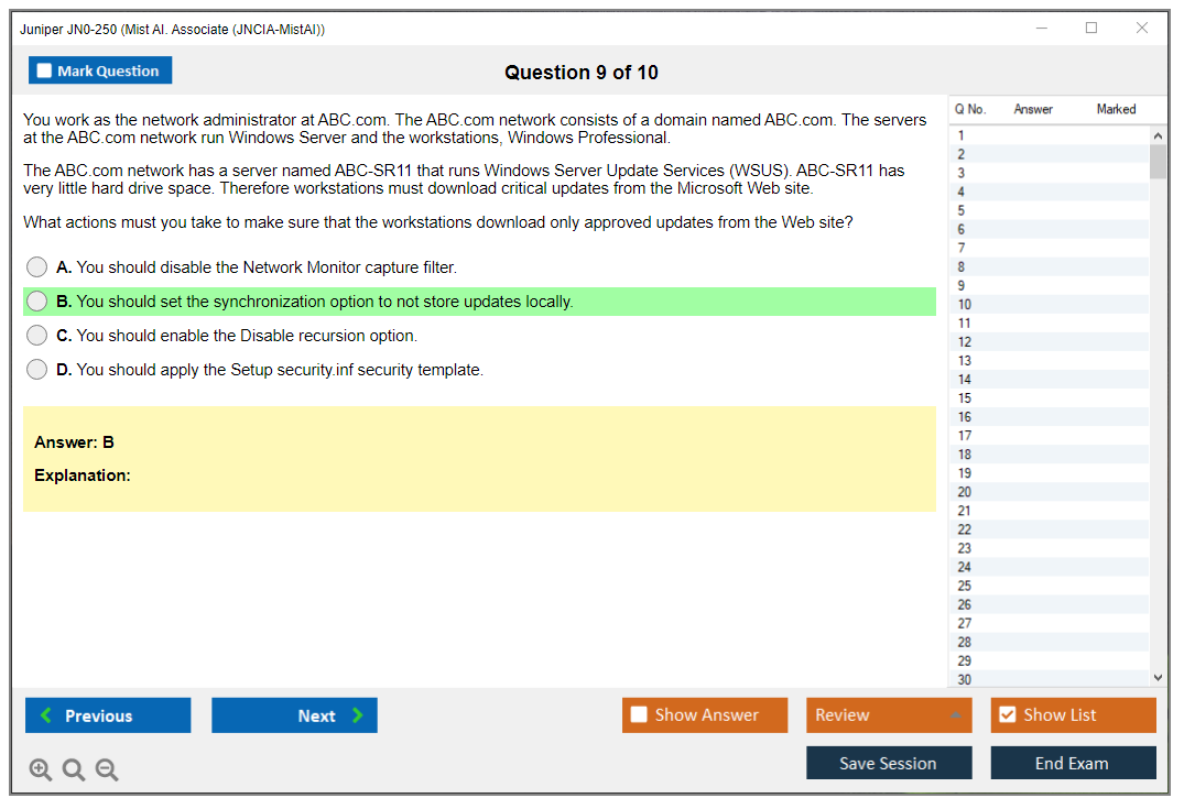 Juniper JN0-250 Mist AI. Associate (JNCIA-MistAI) Practice test exam simulator test engine exam dumps questions answers Image 9