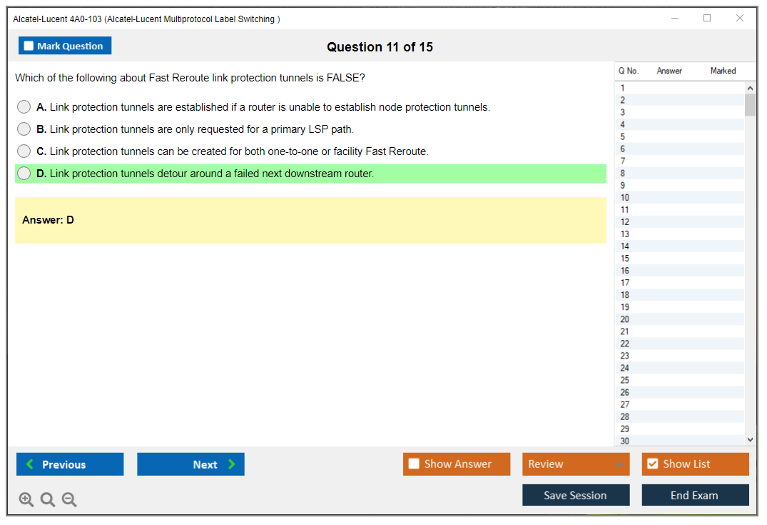 Alcatel-Lucent 4A0-103 Alcatel-Lucent Multi Protocol Label Switching Practice test exam simulator test engine exam dumps questions answers Image 11