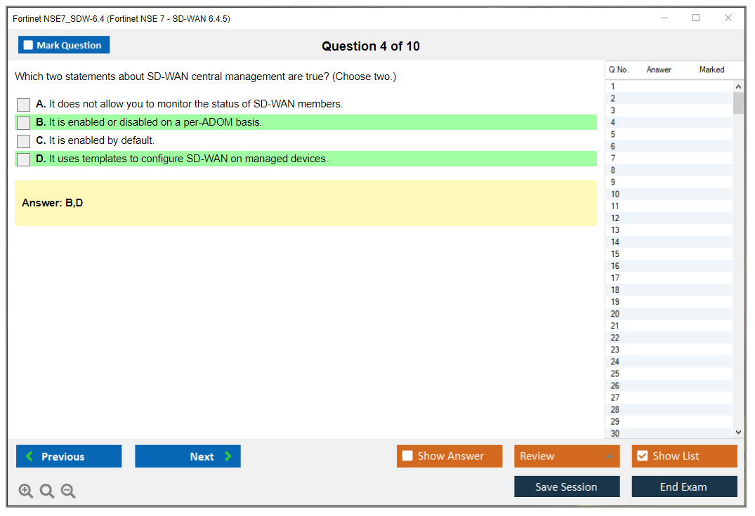 Fortinet NSE7_SDW-6.4 Fortinet NSE 7 - SD-WAN 6.4.5 Practice test exam simulator test engine exam dumps questions answers Image 4