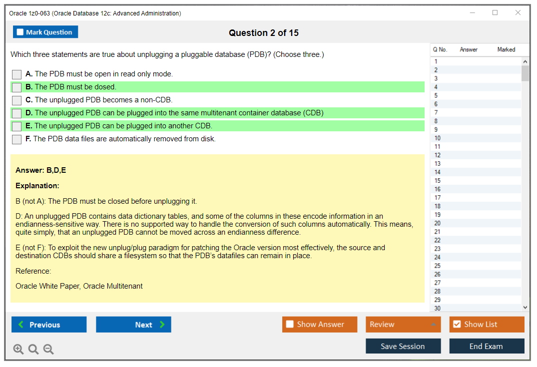 Oracle 1z0-063 Oracle Database 12c: Advanced Administration Practice test exam simulator test engine exam dumps questions answers Image 2