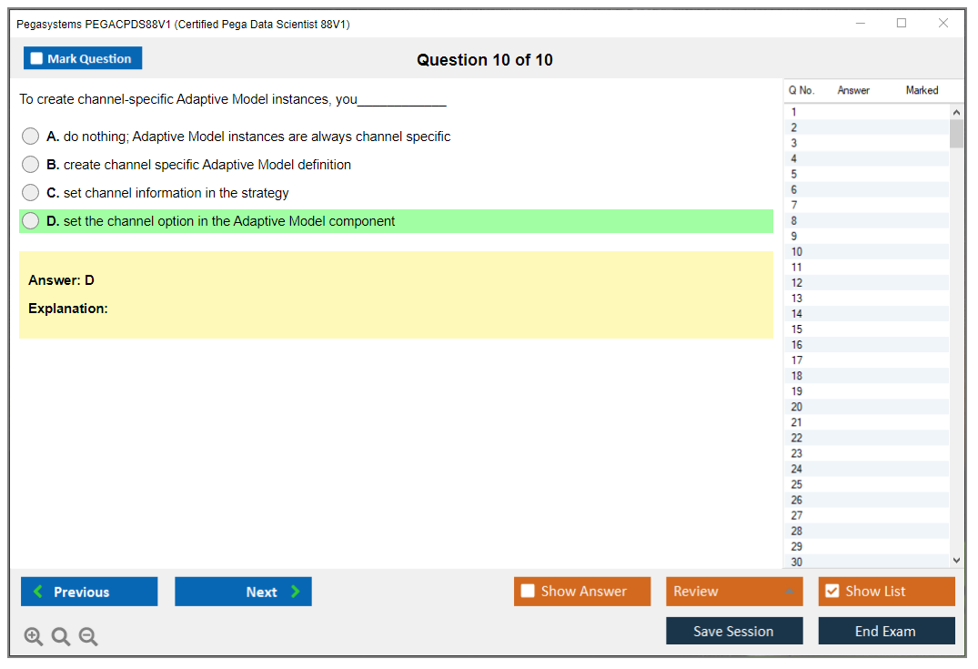 Pegasystems PEGACPDS88V1 Certified Pega Data Scientist 8.8 Practice test exam simulator test engine exam dumps questions answers Image 10