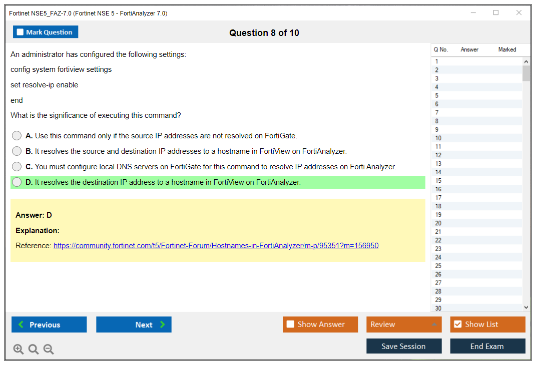 Fortinet NSE5_FAZ-7.0 Fortinet NSE 5 - FortiAnalyzer 7.0 Practice test exam simulator test engine exam dumps questions answers Image 8