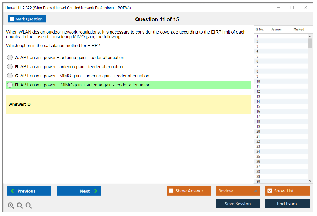 Huawei H12-322 Huawei Certified ICT Professional - Wireless Local Area Network- Planning and Optimizing Enterprise WLAN Practice test exam simulator test engine exam dumps questions answers Image 11