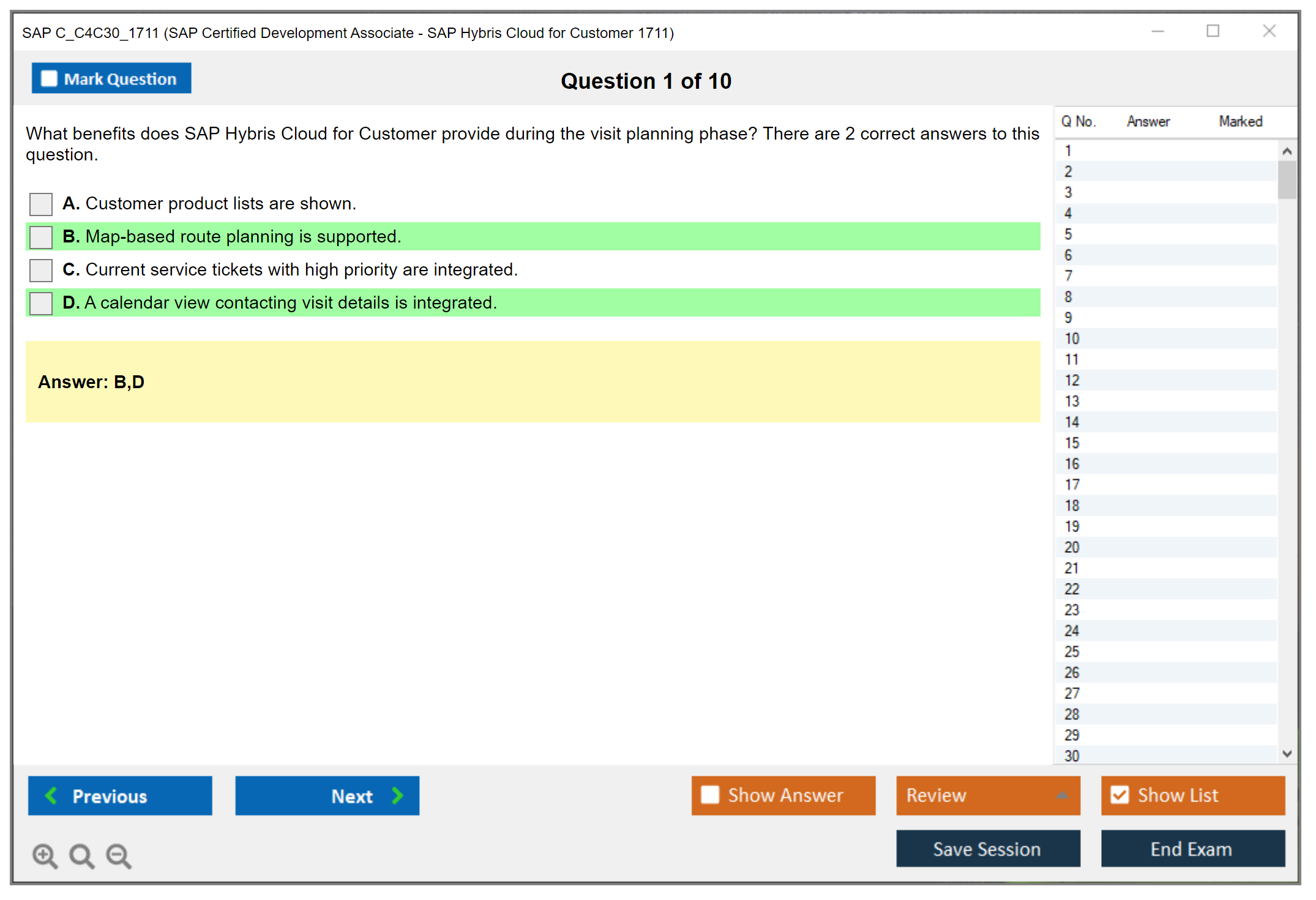 SAP C_C4C30_1711 SAP Certified Development Associate - SAP Hybris Cloud for Customer 1711 Practice test exam simulator test engine exam Prep practice test questions answers Image 1