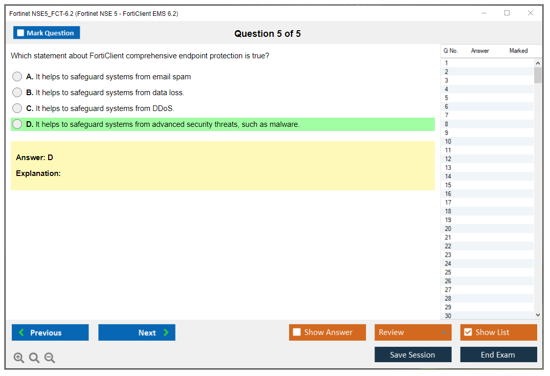 Fortinet NSE5_FCT-6.2 Fortinet NSE 5 - FortiClient EMS 6.2 Practice test exam simulator test engine exam dumps questions answers Image 5