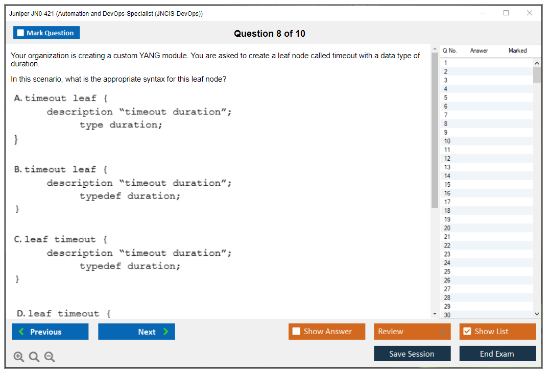 Juniper JN0-421 Automation and DevOps-Specialist (JNCIS-DevOps) Practice test exam simulator test engine exam dumps questions answers Image 8