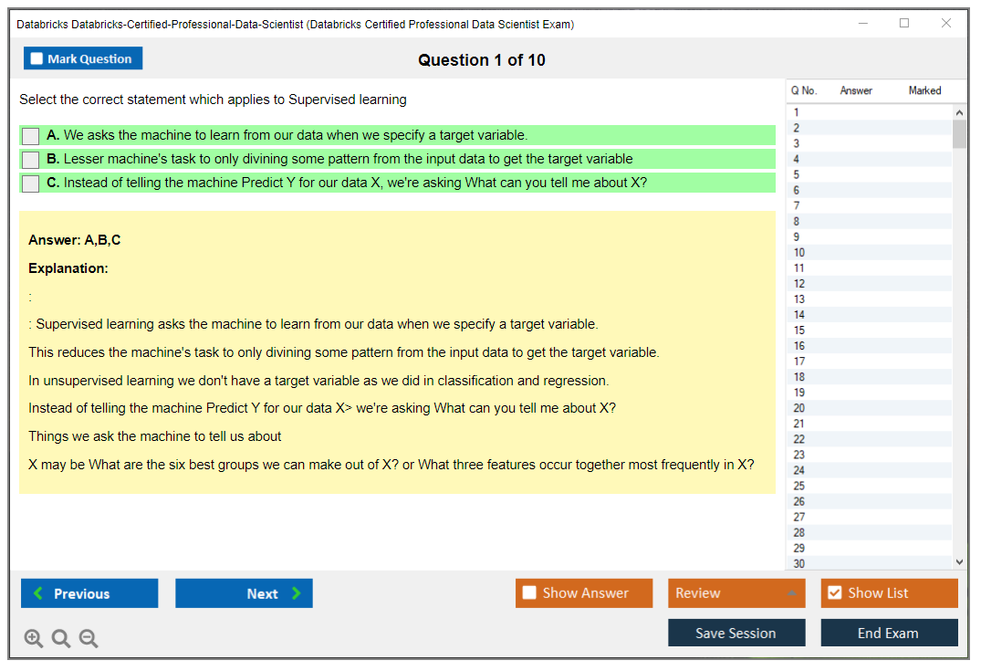 Databricks Databricks-Certified-Professional-Data-Scientist Databricks Certified Professional Data Scientist Exam Practice test exam simulator test engine exam dumps questions answers Image 1