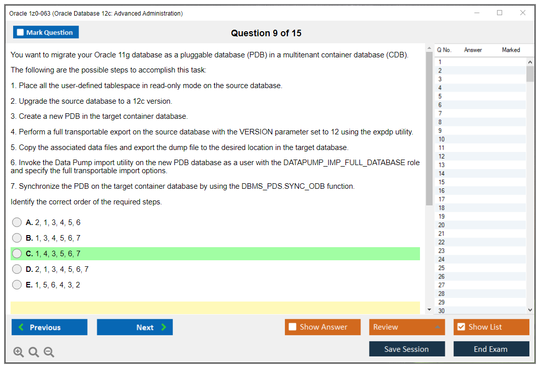 Oracle 1z0-063 Oracle Database 12c: Advanced Administration Practice test exam simulator test engine exam dumps questions answers Image 9