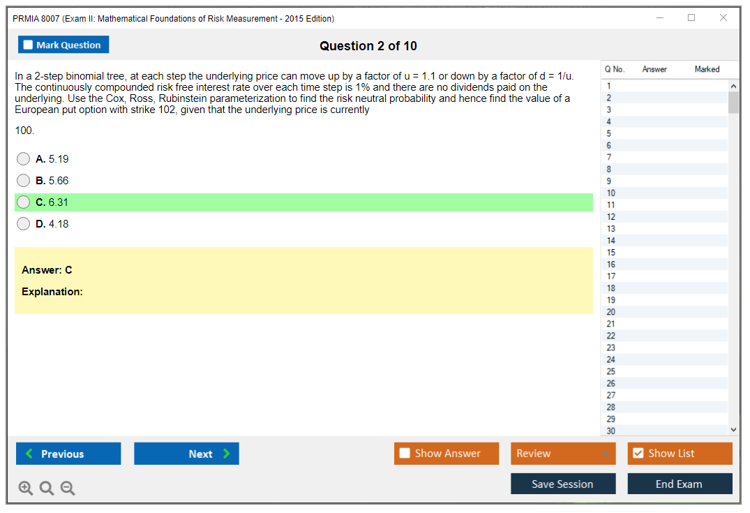 PRMIA 8007 Exam II: Mathematical Foundations of Risk Measurement - 2015 Edition Practice test exam simulator test engine exam dumps questions answers Image 2