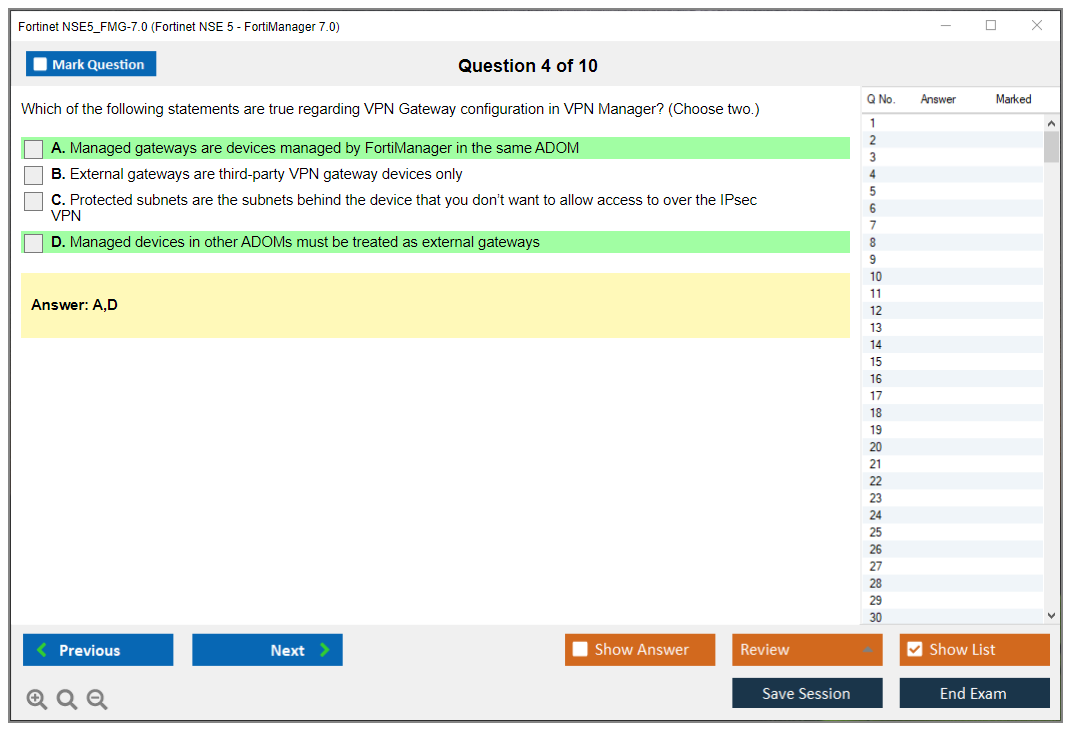 Fortinet NSE5_FMG-7.0 Fortinet NSE 5 - FortiManager 7.0 Practice test exam simulator test engine exam dumps questions answers Image 4