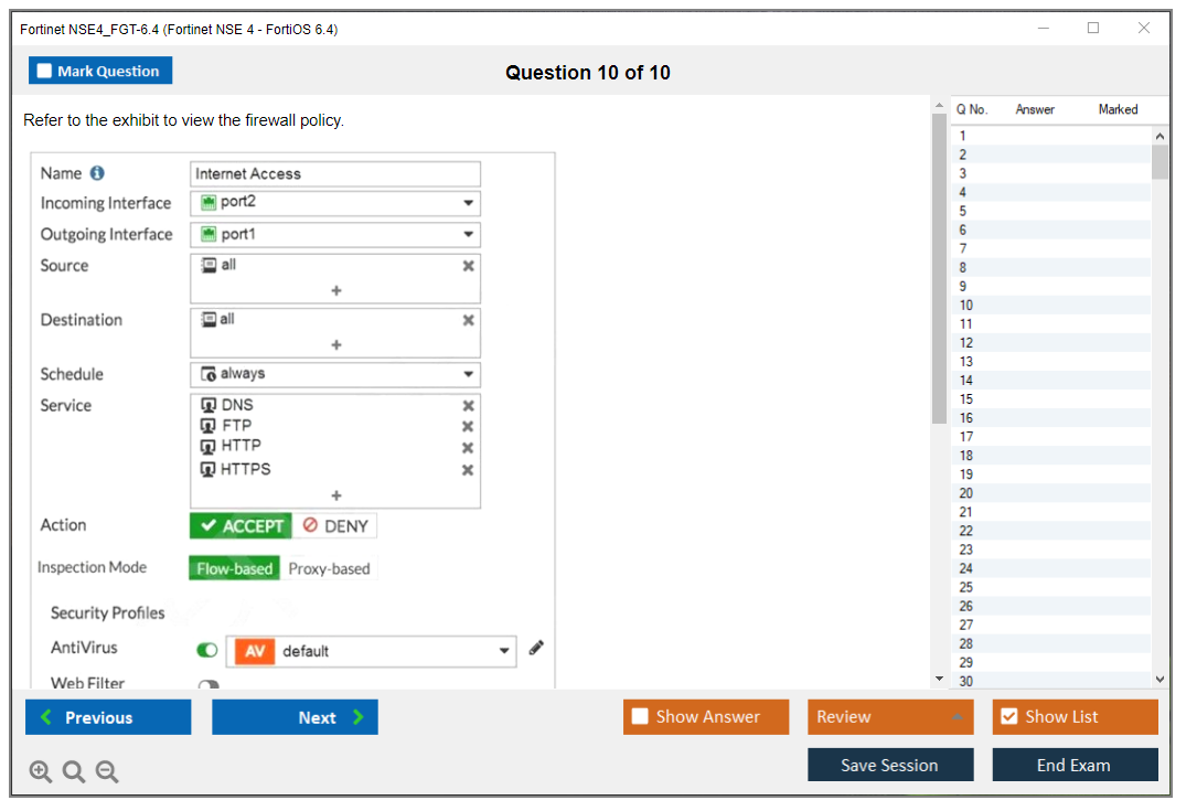 Fortinet NSE4_FGT-6.4 Fortinet NSE 4 - FortiOS 6.4 Practice test exam simulator test engine exam dumps questions answers Image 10