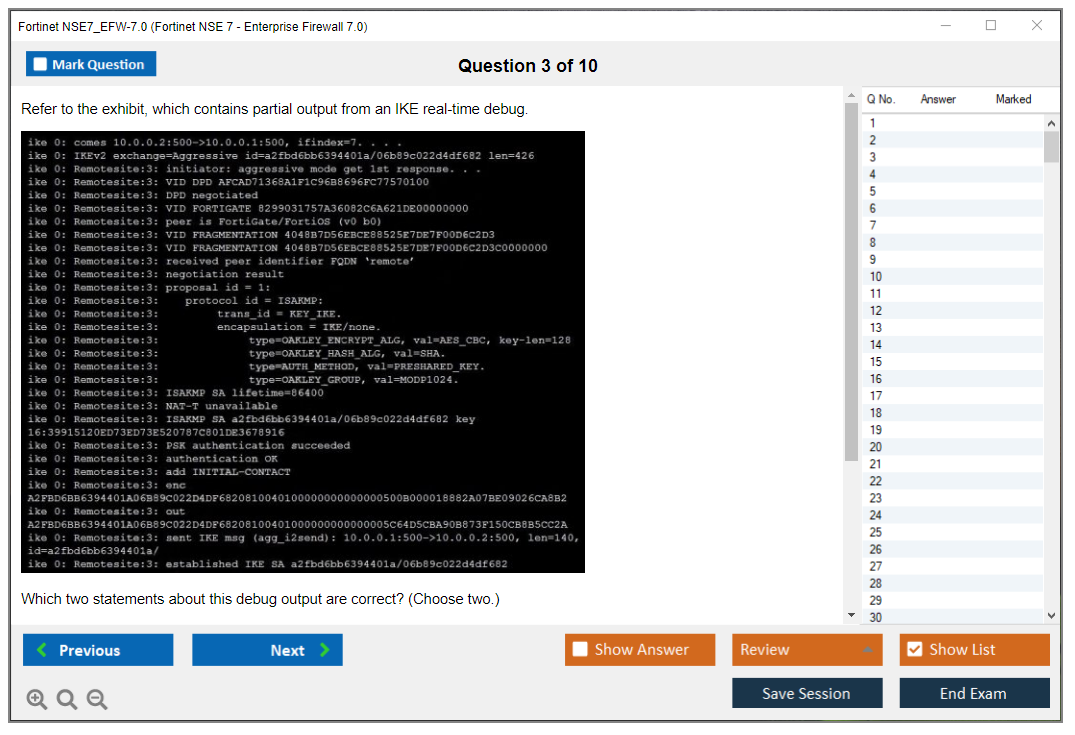 Fortinet NSE7_EFW-7.0 Fortinet NSE 7 - Enterprise Firewall 7.0 Practice test exam simulator test engine exam dumps questions answers Image 3