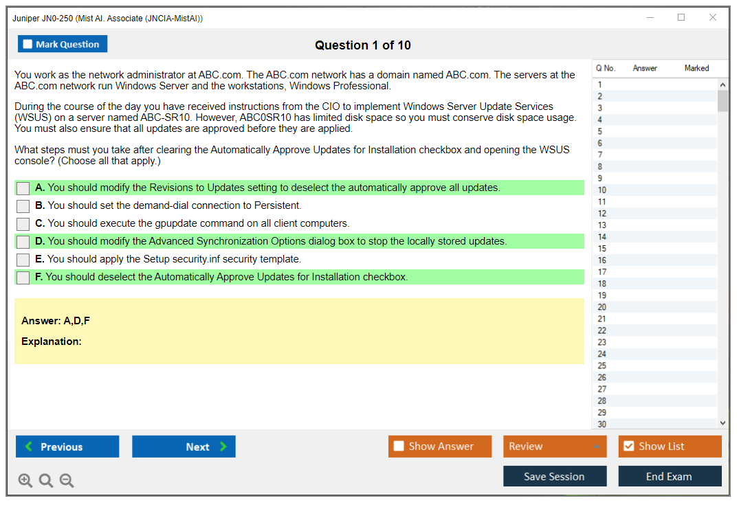 Juniper JN0-250 Mist AI. Associate (JNCIA-MistAI) Practice test exam simulator test engine exam dumps questions answers Image 1