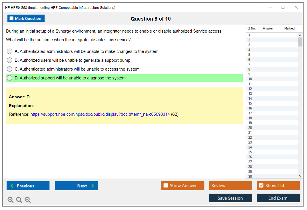 HP HPE0-S58 Implementing HPE Composable Infrastructure Solutions Practice test exam simulator test engine exam Prep practice test questions answers Image 8