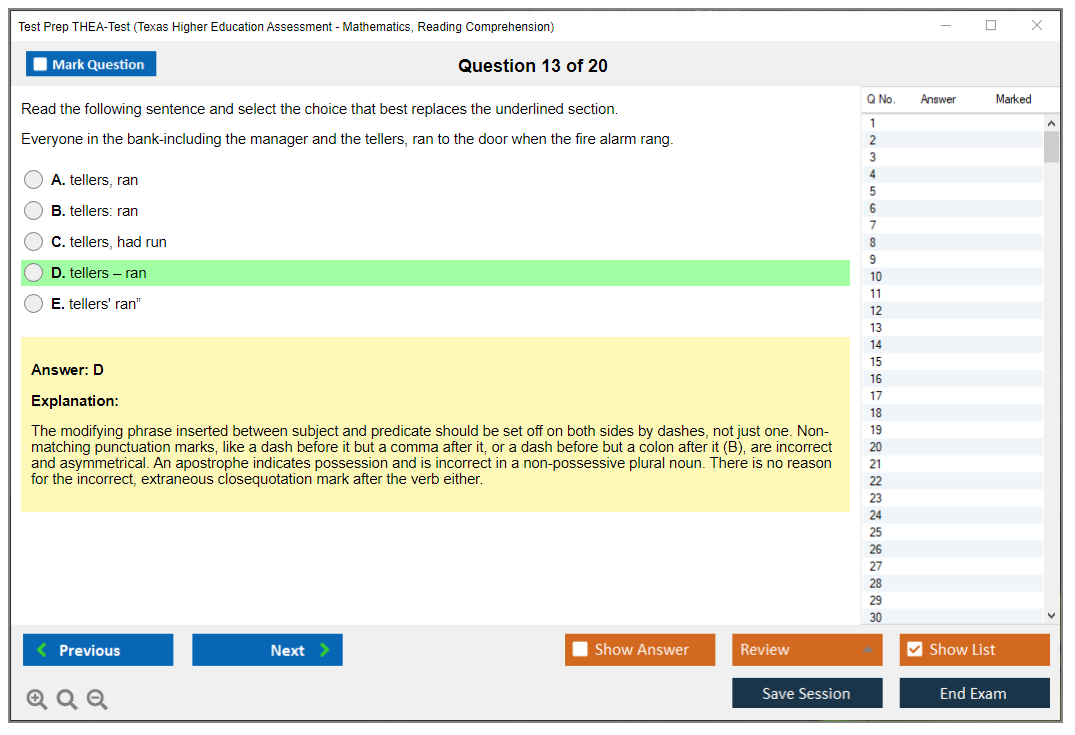 Test Prep THEA-Test Texas Higher Education Assessment - Mathematics, Reading Comprehension Practice test exam simulator test engine exam dumps questions answers Image 13