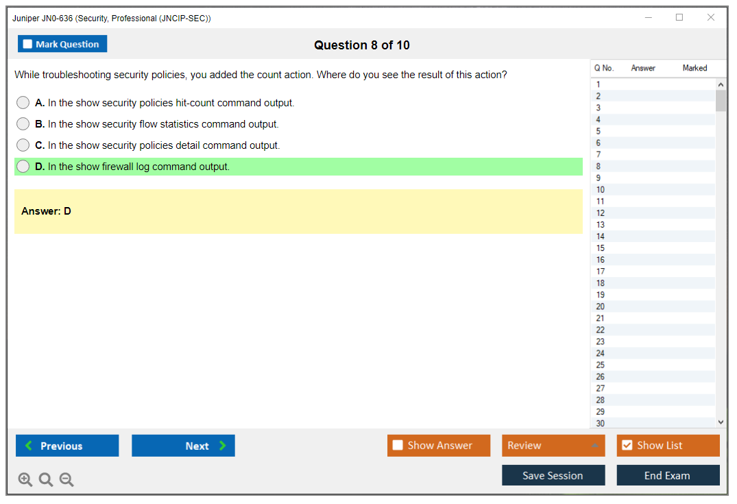 Juniper JN0-636 Security, Professional (JNCIP-SEC) Practice test exam simulator test engine exam dumps questions answers Image 8