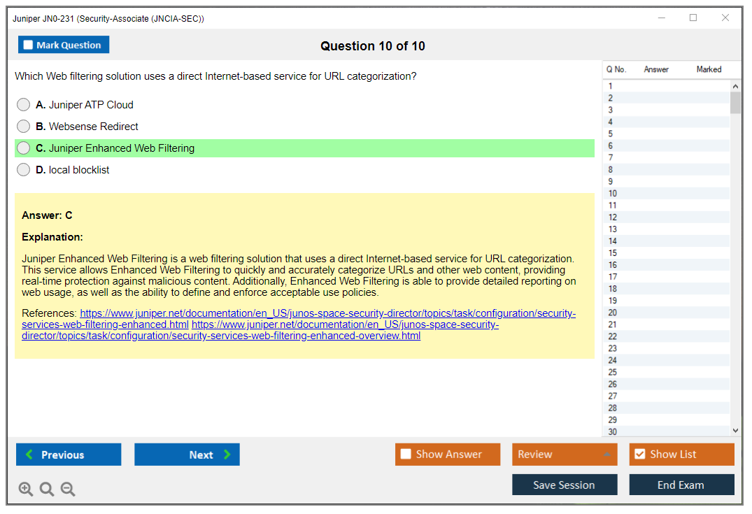 Juniper JN0-231 Security-Associate (JNCIA-SEC) Practice test exam simulator test engine exam dumps questions answers Image 10