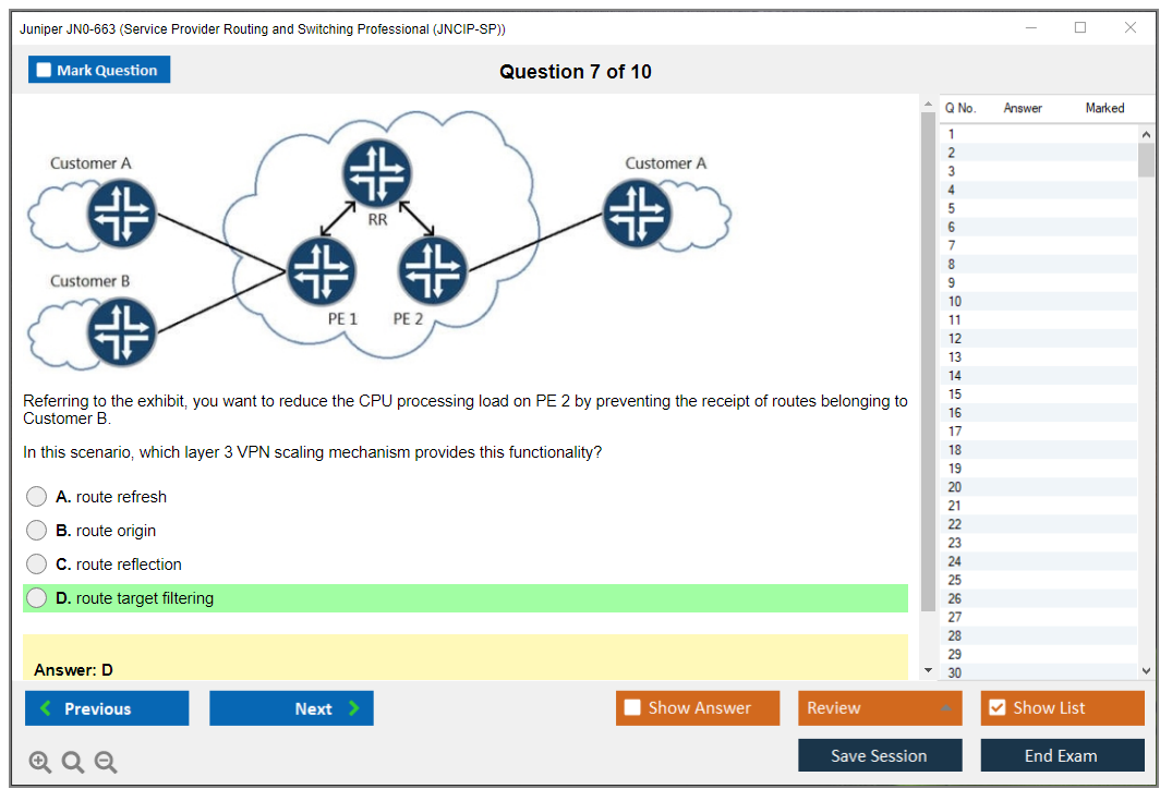 Juniper JN0-663 Service Provider Routing and Switching Professional (JNCIP-SP) Practice test exam simulator test engine exam dumps questions answers Image 7