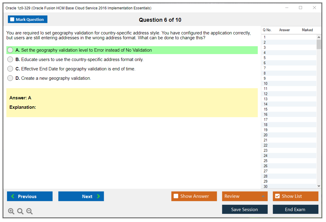 Oracle 1z0-329 Oracle Fusion HCM Base Cloud Service 2016 Implementation Essentials Practice test exam simulator test engine exam dumps questions answers Image 6