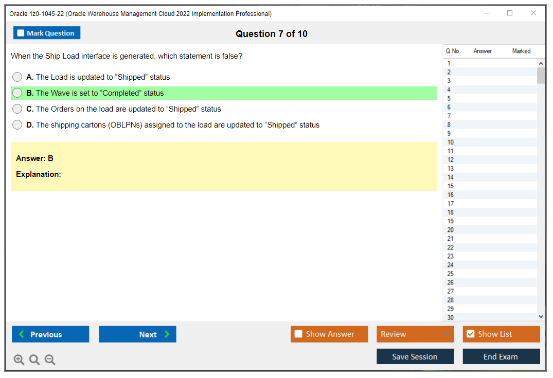 Oracle 1z0-1045-22 Oracle Warehouse Management Cloud 2022 Implementation Professional Practice test exam simulator test engine exam dumps questions answers Image 7