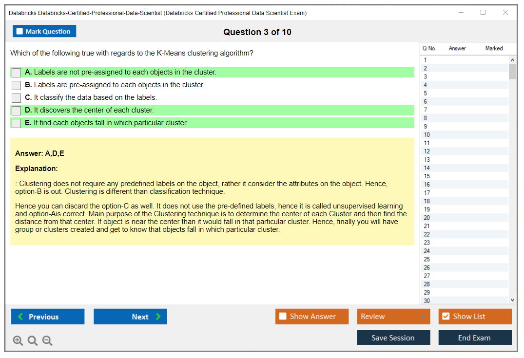 Databricks Databricks-Certified-Professional-Data-Scientist Databricks Certified Professional Data Scientist Exam Practice test exam simulator test engine exam dumps questions answers Image 3