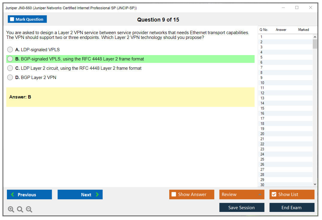 Juniper JN0-660 Juniper Networks Certified Internet Professional SP (JNCIP-SP) Practice test exam simulator test engine exam dumps questions answers Image 9