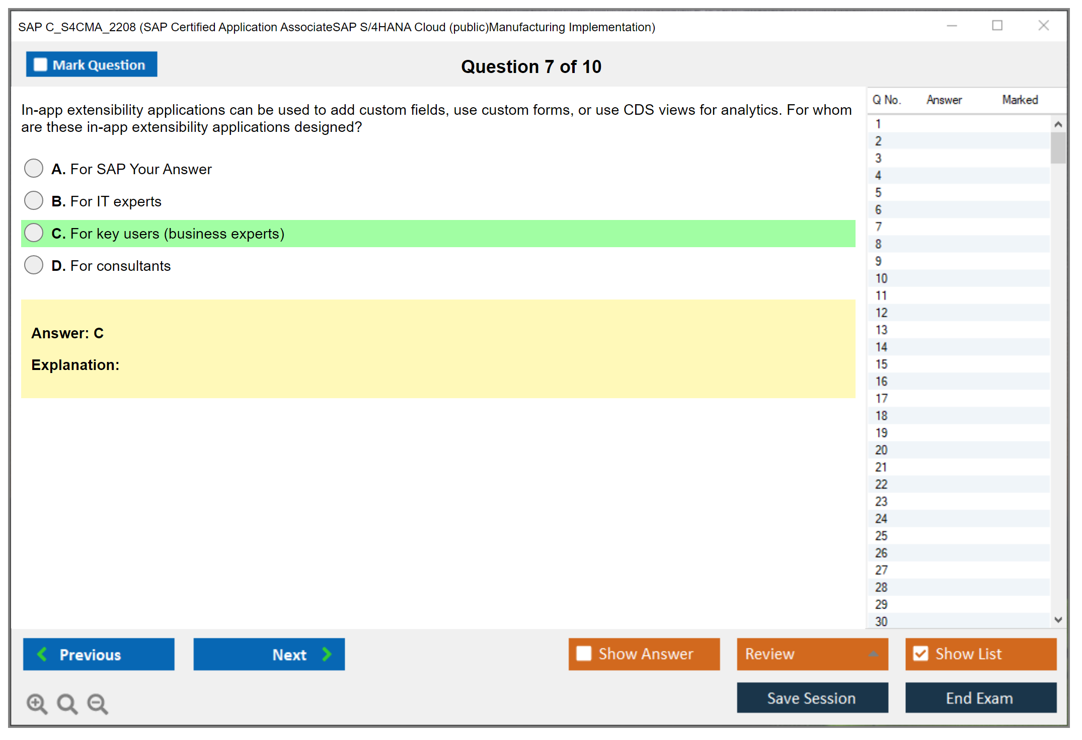 SAP C_S4CMA_2208 SAP Certified Application AssociateSAP S/4HANA Cloud (public)Manufacturing Implementation Practice test exam simulator test engine exam dumps questions answers Image 7