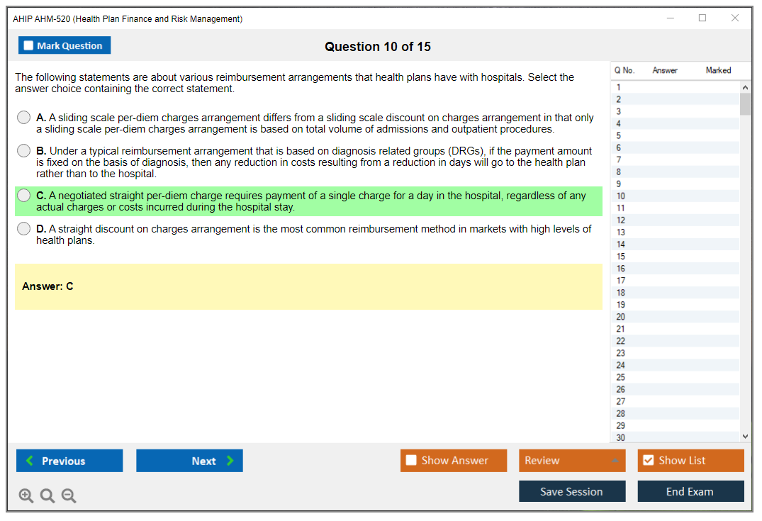 AHIP AHM-520 Health Plan Finance and Risk Management Practice test exam simulator test engine exam Prep practice test questions answers Image 10