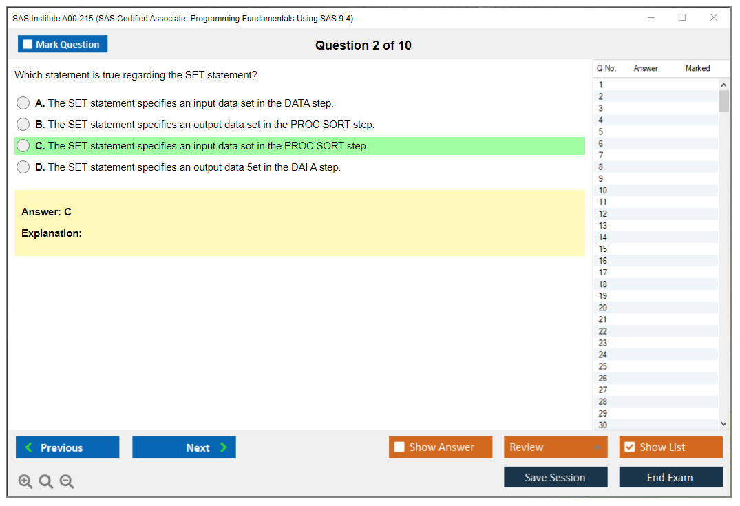 SAS Institute A00-215 SAS Certified Associate: Programming Fundamentals Using SAS 9.4 Practice test exam simulator test engine exam dumps questions answers Image 2
