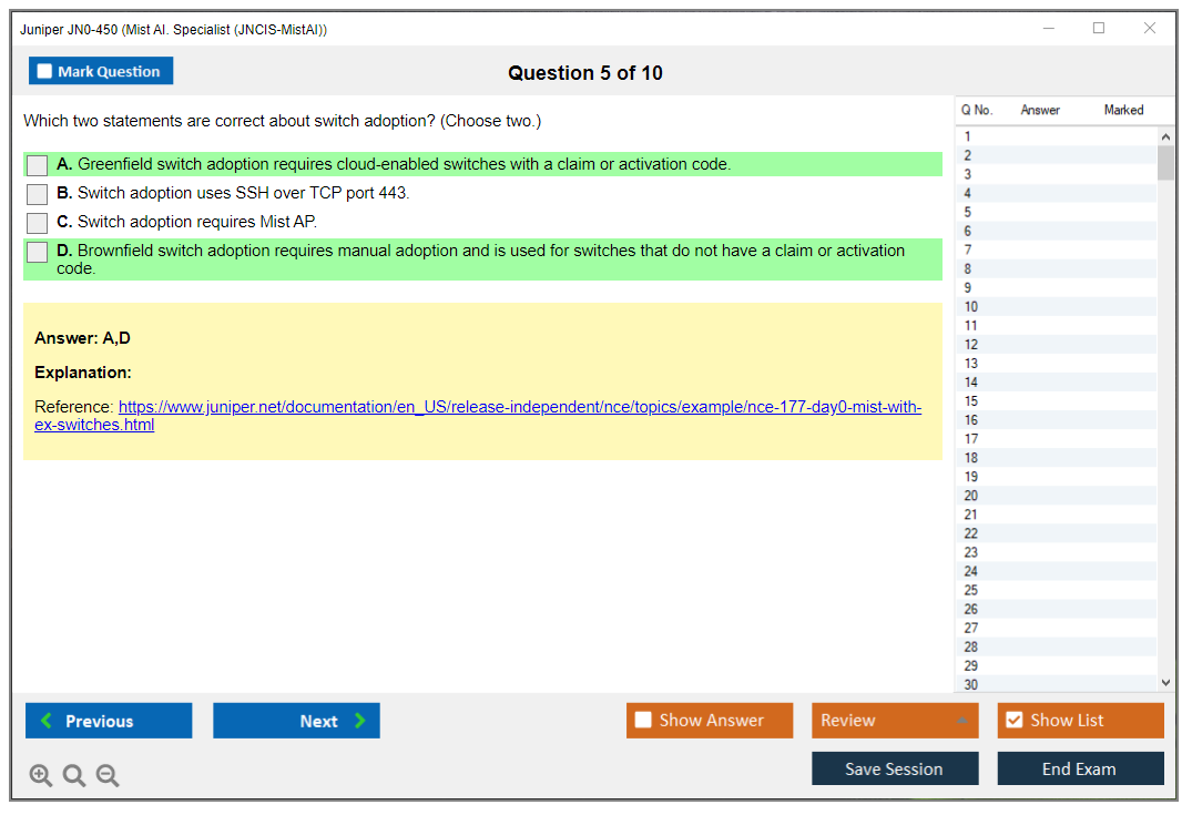Juniper JN0-450 Mist AI. Specialist (JNCIS-MistAI) Practice test exam simulator test engine exam dumps questions answers Image 5