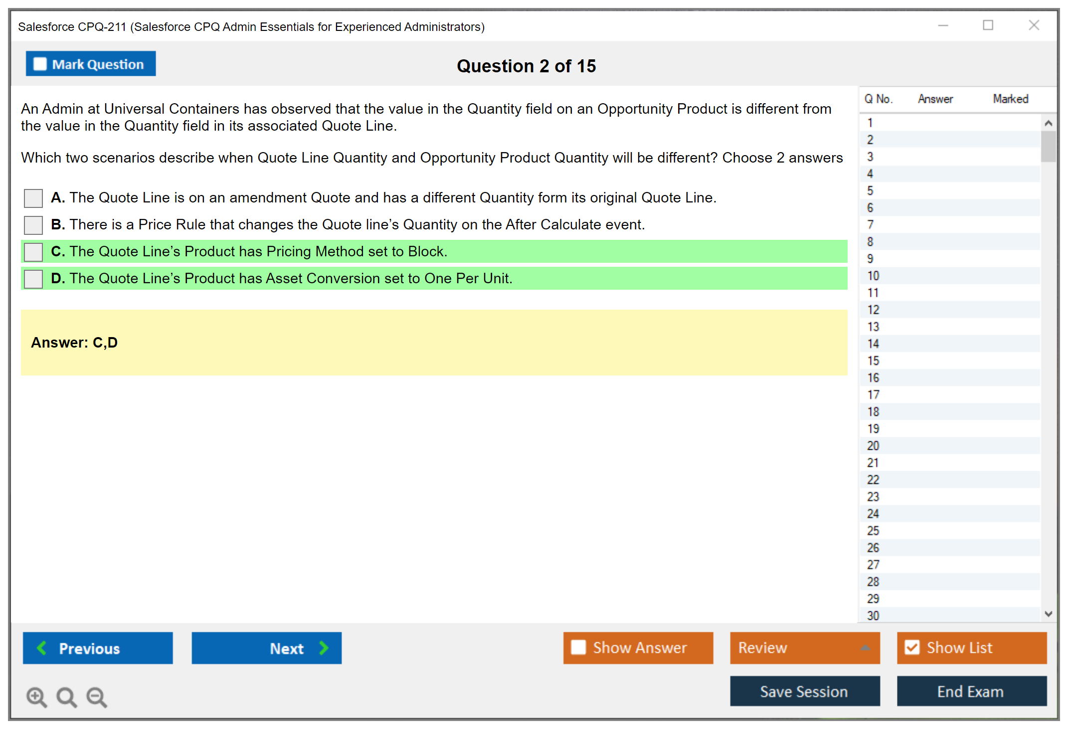 Salesforce CPQ-211 Salesforce CPQ Admin Essentials for Experienced Administrators Practice test exam simulator test engine exam dumps questions answers Image 2