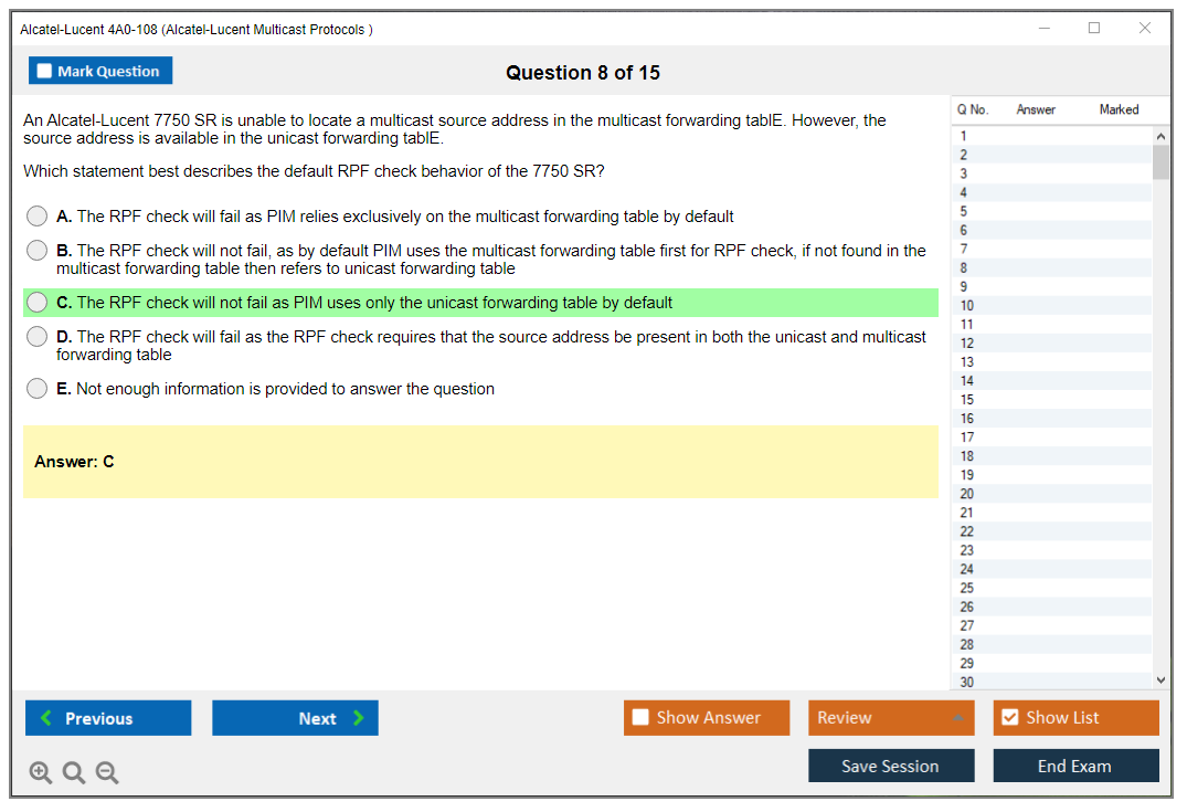 Alcatel-Lucent 4A0-108 Nokia Multicast Protocols Practice test exam simulator test engine exam dumps questions answers Image 8