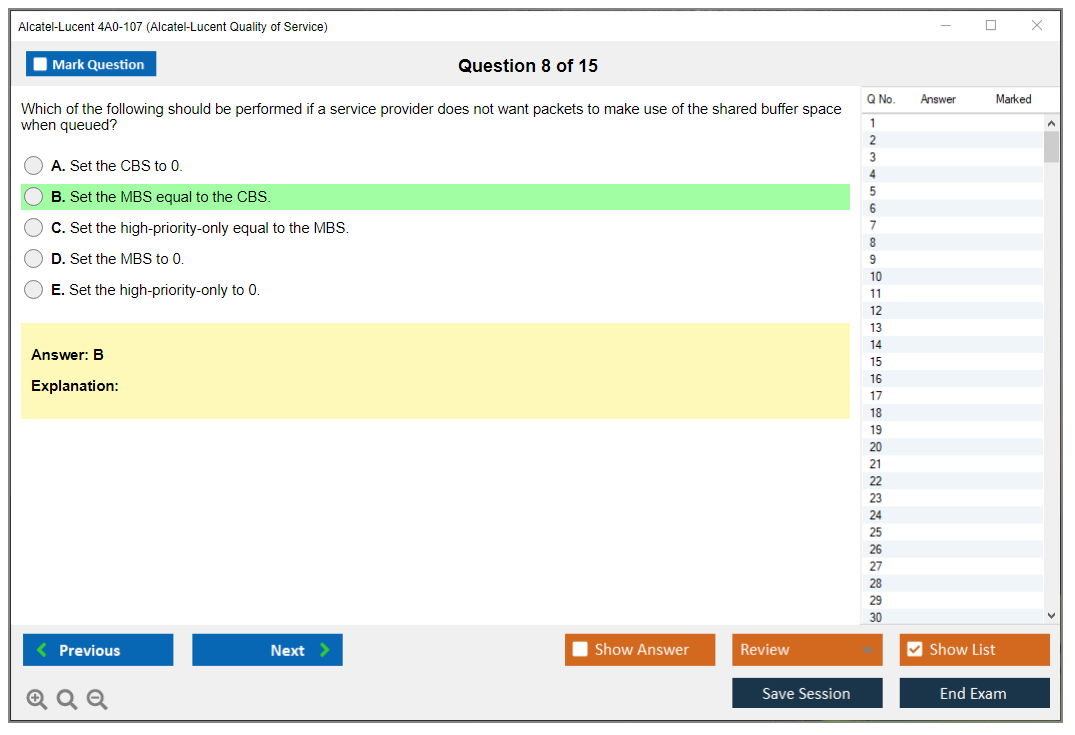 Alcatel-Lucent 4A0-107 Nokia Quality of Service Practice test exam simulator test engine exam dumps questions answers Image 8