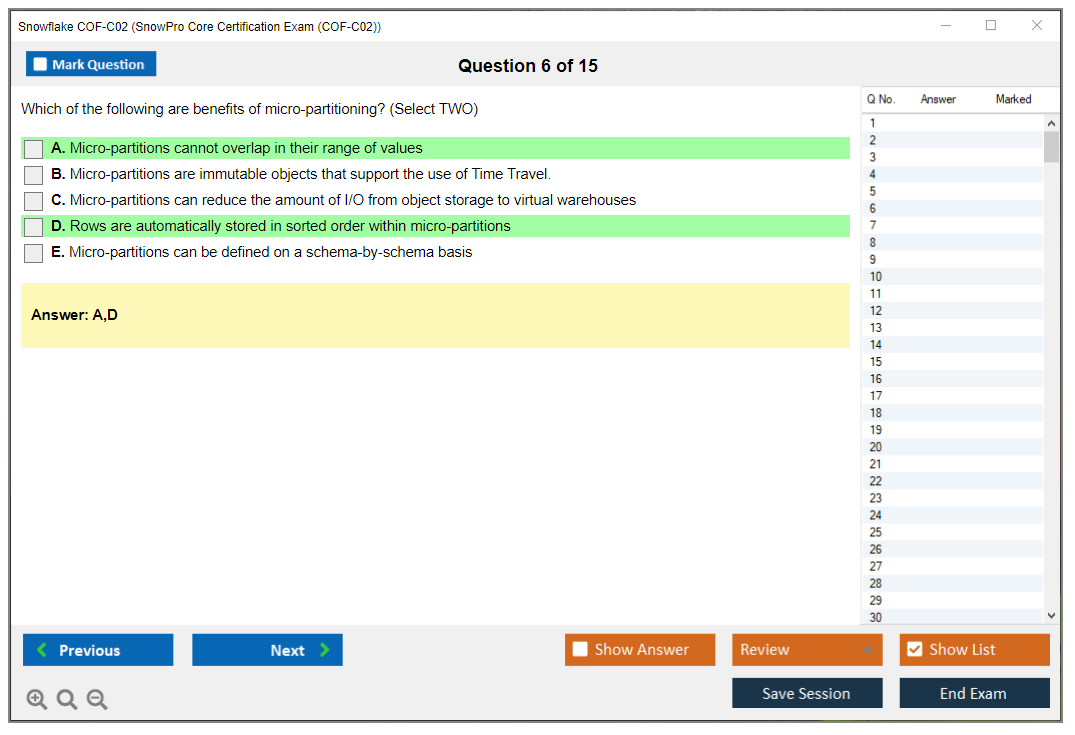 Snowflake COF-C02 SnowPro Core Certification Exam Practice test exam simulator test engine exam dumps questions answers Image 6