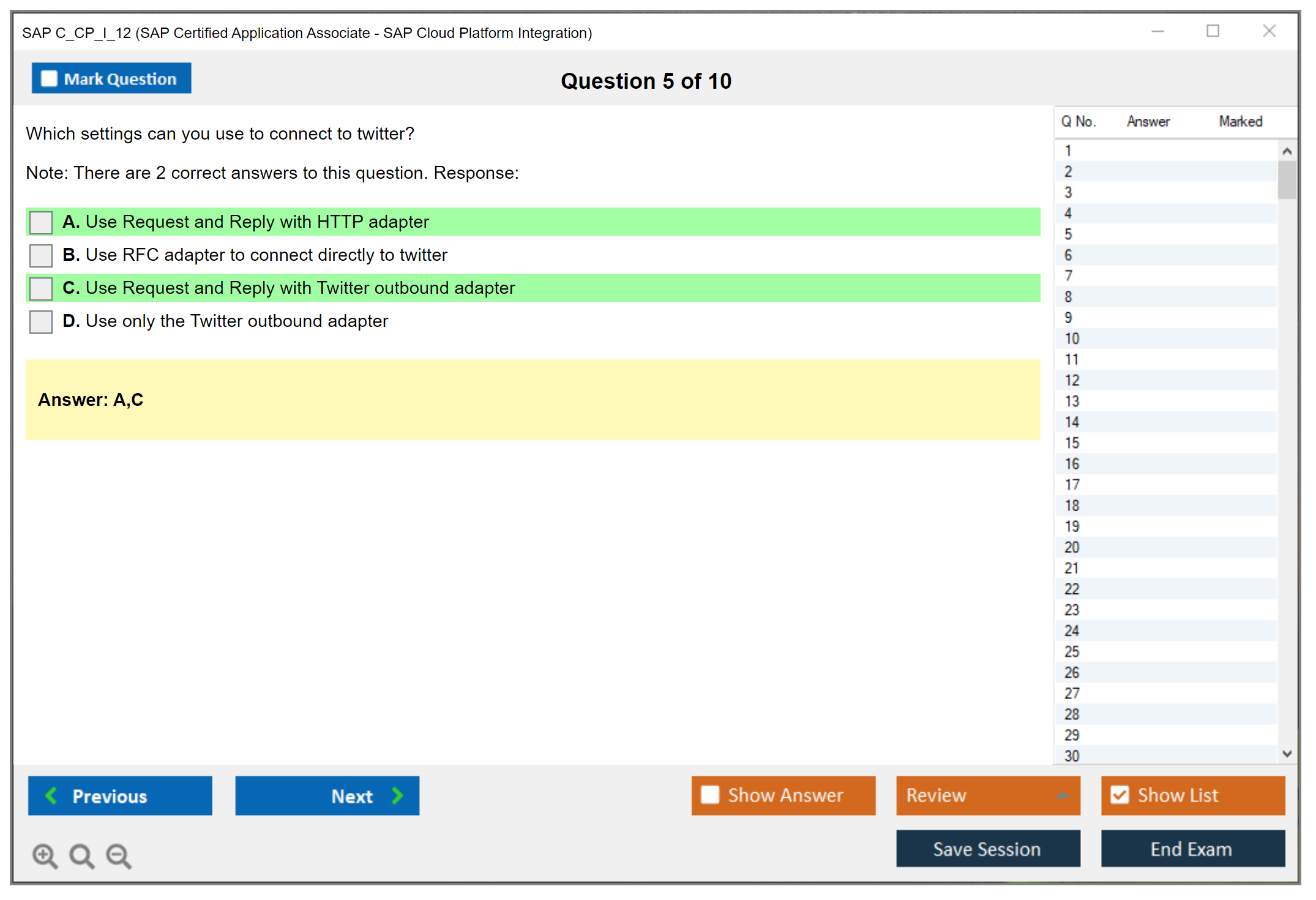 SAP C_CP_I_12 SAP Certified Application Associate - SAP Cloud Platform Integration Practice test exam simulator test engine exam dumps questions answers Image 5