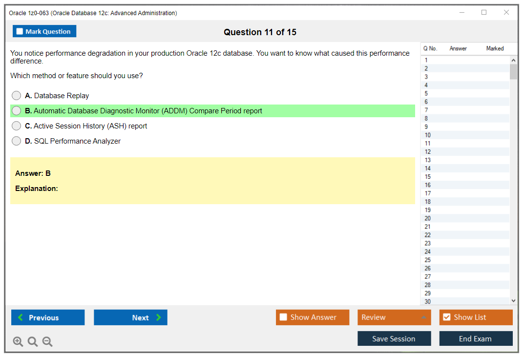 Oracle 1z0-063 Oracle Database 12c: Advanced Administration Practice test exam simulator test engine exam dumps questions answers Image 11