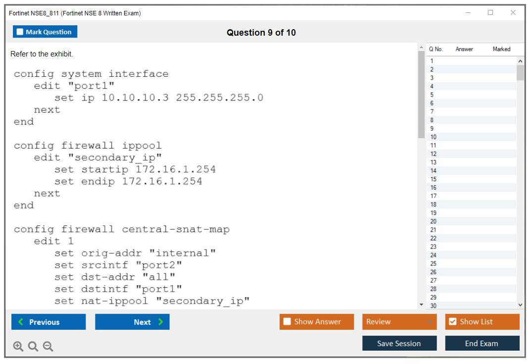 Fortinet NSE8_811 Fortinet NSE 8 Written Exam Practice test exam simulator test engine exam dumps questions answers Image 9