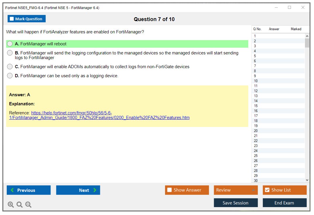Fortinet NSE5_FMG-6.4 Fortinet NSE 5 - FortiManager 6.4 Practice test exam simulator test engine exam dumps questions answers Image 7