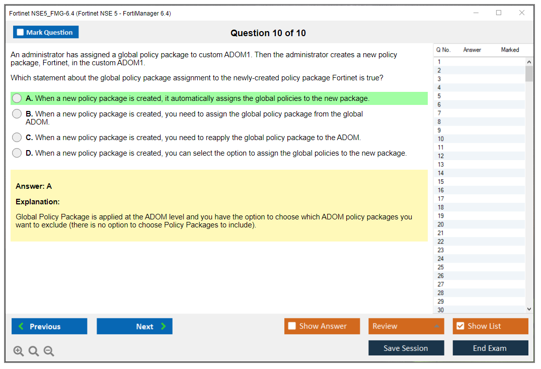 Fortinet NSE5_FMG-6.4 Fortinet NSE 5 - FortiManager 6.4 Practice test exam simulator test engine exam dumps questions answers Image 10