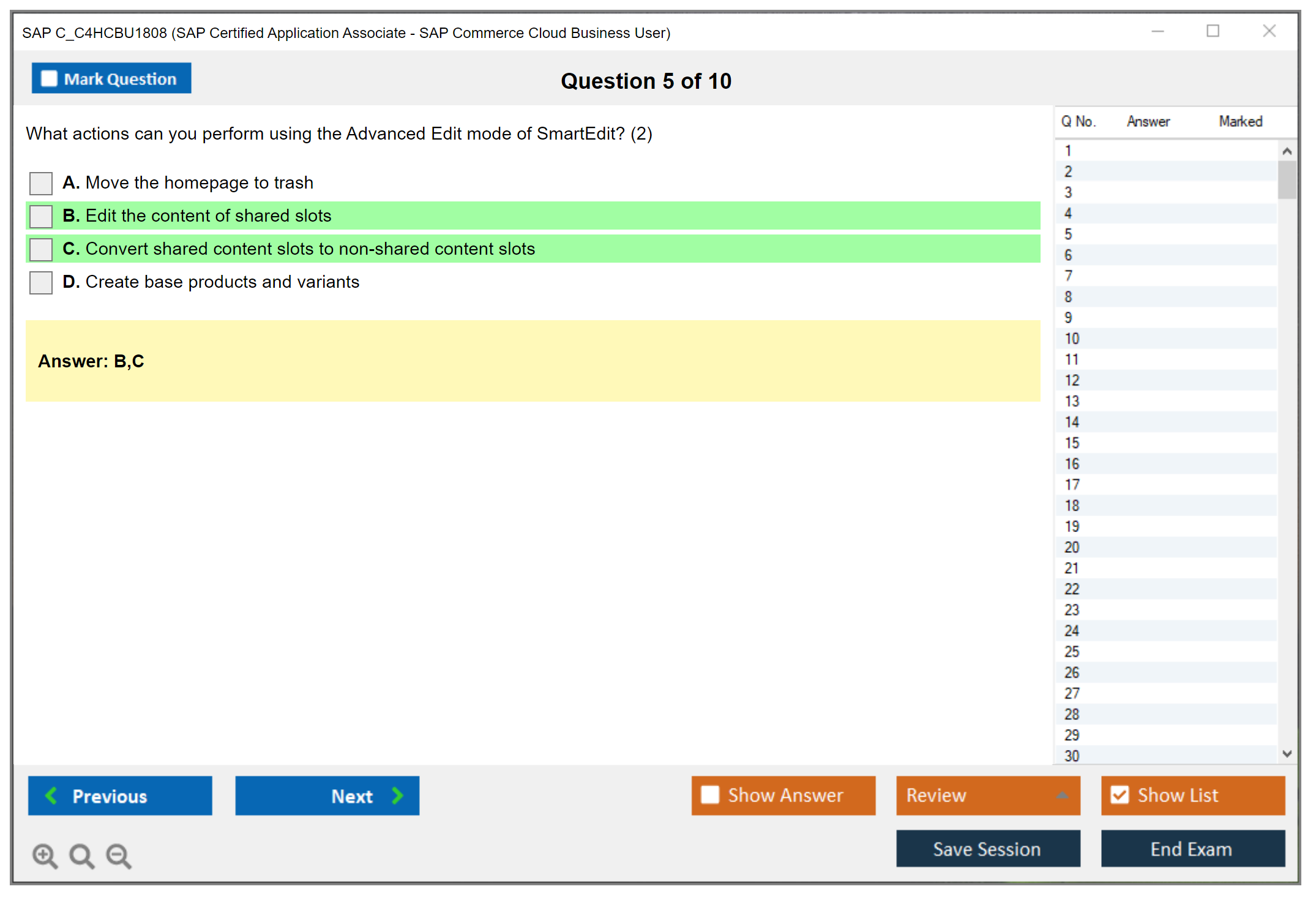 SAP C_C4HCBU1808 SAP Certified Application Associate - SAP Commerce Cloud Business User Practice test exam simulator test engine exam dumps questions answers Image 5