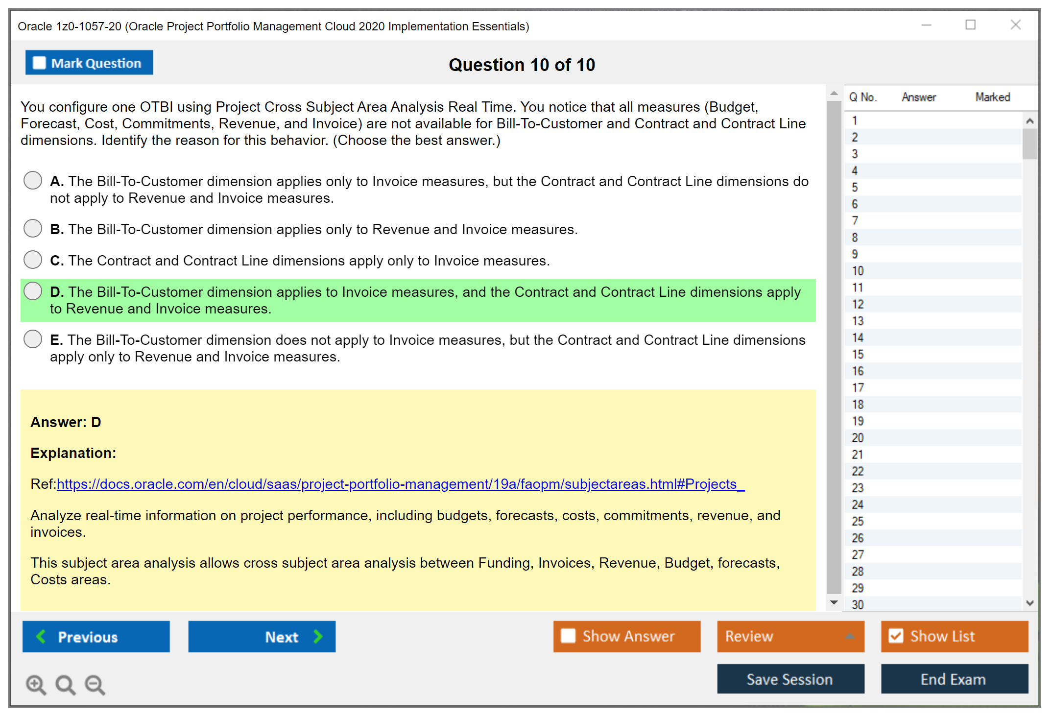 Oracle 1z0-1057-20 Oracle Project Portfolio Management Cloud 2020 Implementation Essentials Practice test exam simulator test engine exam dumps questions answers Image 10